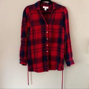 Red Plaid Maternity Pregnancy Flannel w Buttons